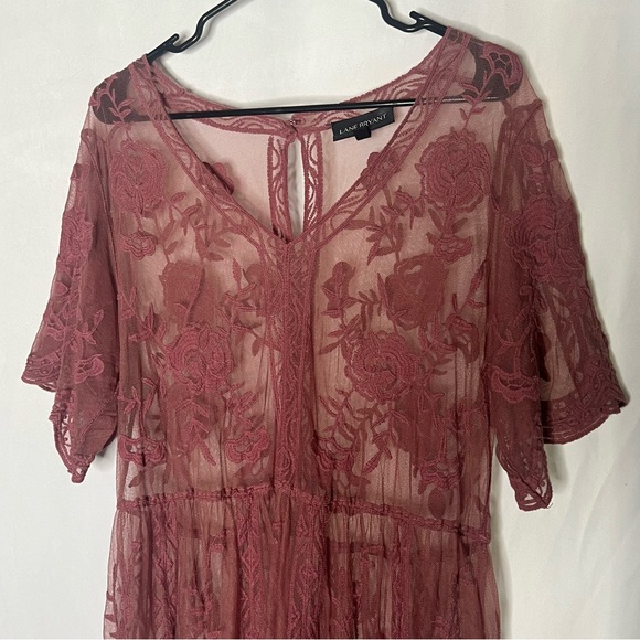 Lane Bryant Pink Lace Embroidered Short Sleeve Top Size 10/12 Women’s Blouse - Picture 3 of 11